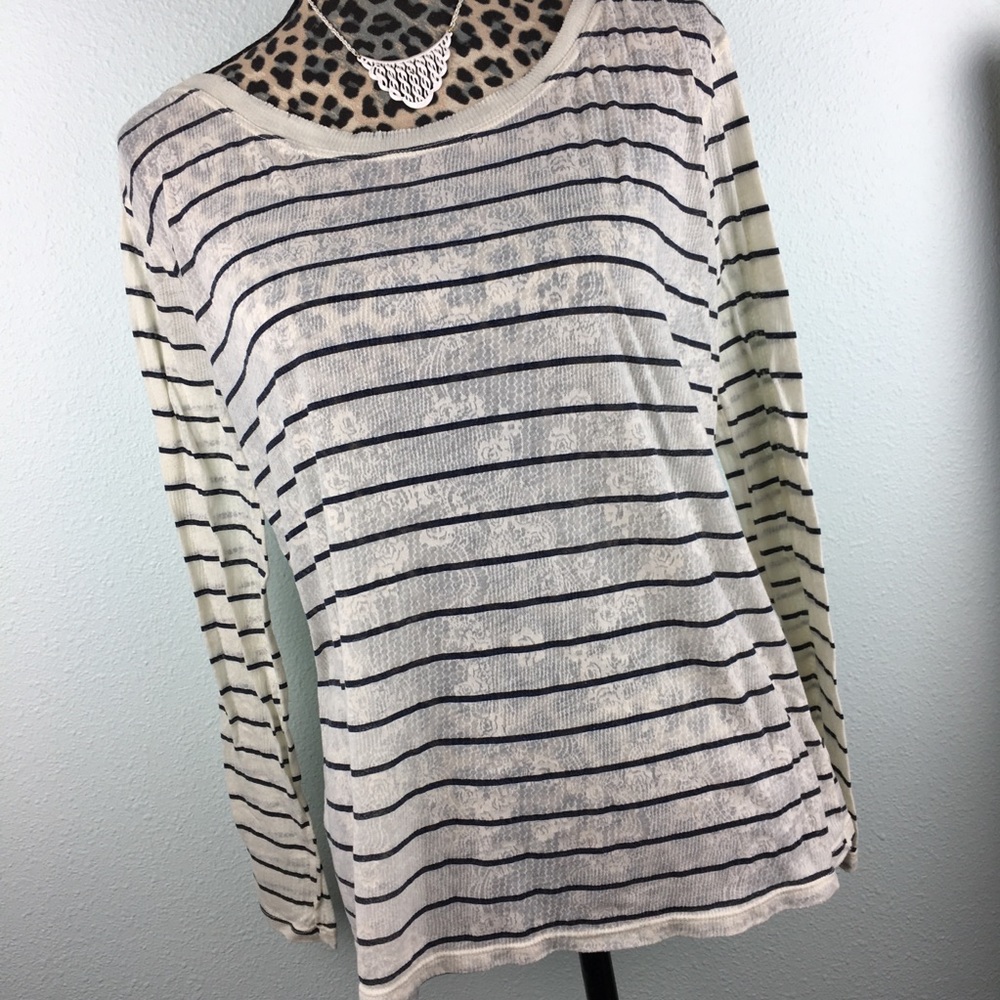 We the Free Stripe Lace Long Sleeve Tee